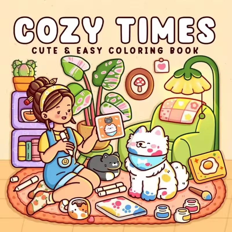 Cozy Time Cute & Easy Coloring - Adult Coloring Book Stress Relief recension och pris